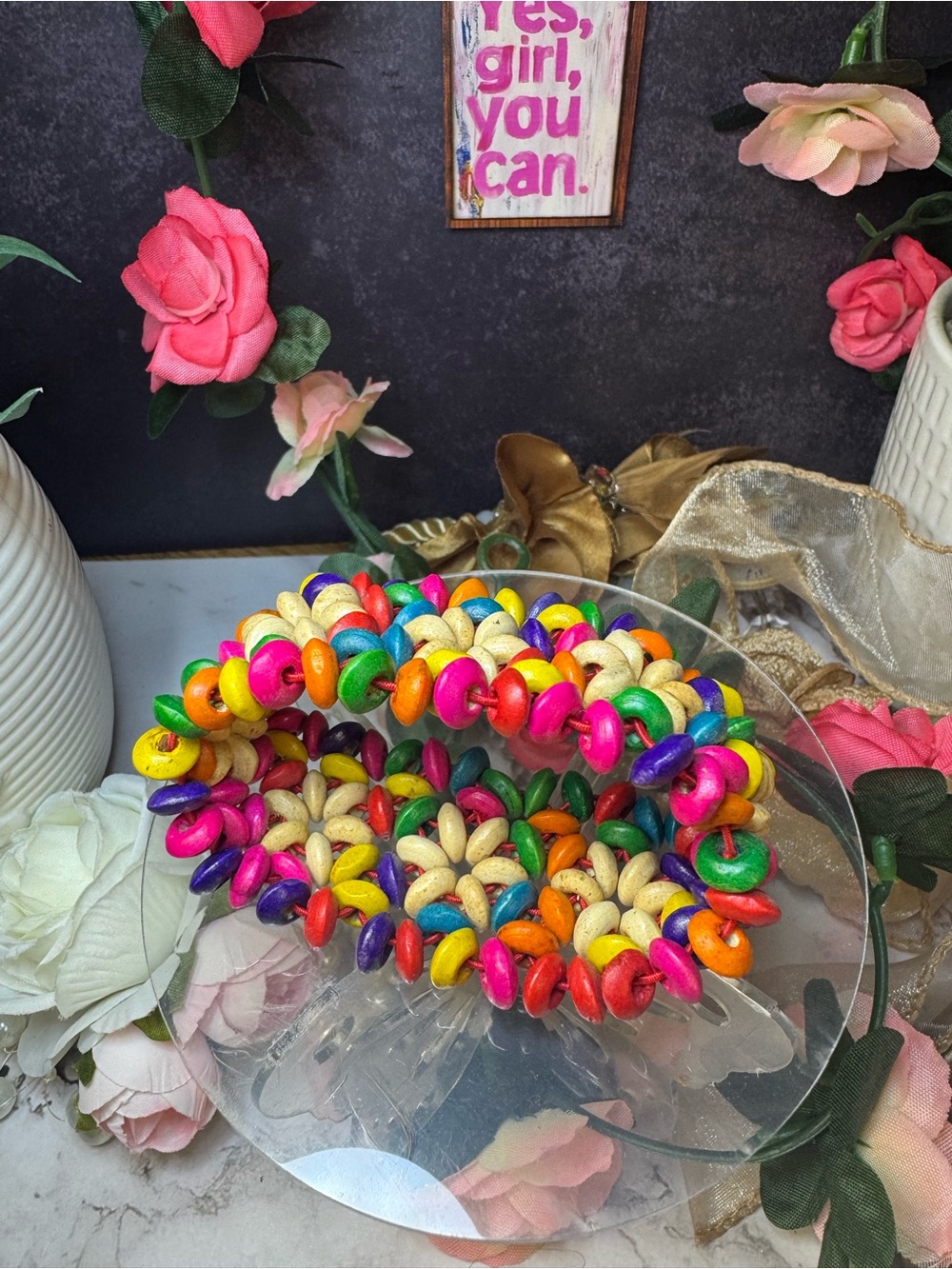 Colorful Multicolor Bead Cluster Stretch Bracelet - Unbranded - Picture 2 of 3